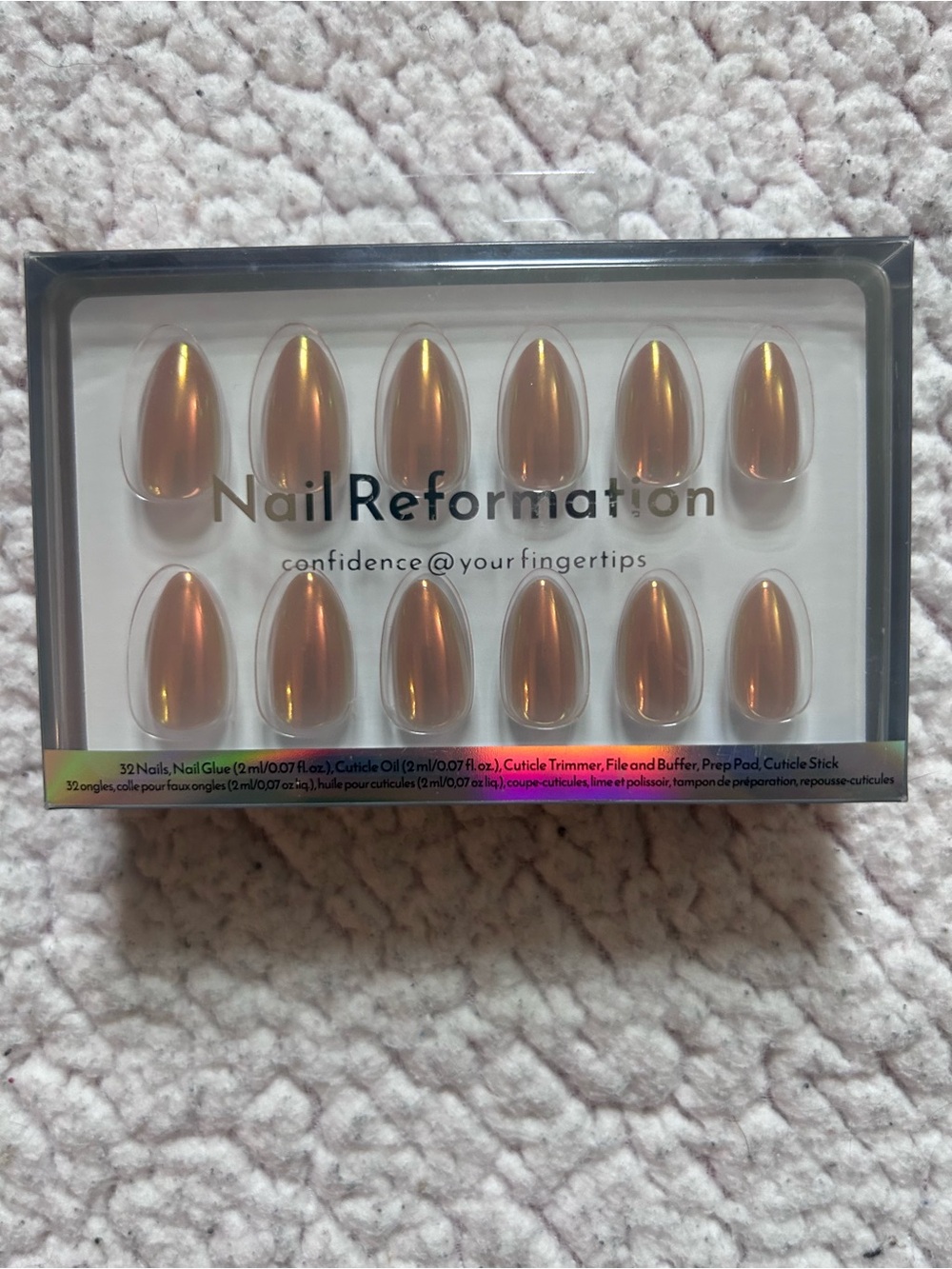 Reformation Metallic Green Tinted Rose Gold Almond Press-On Nails